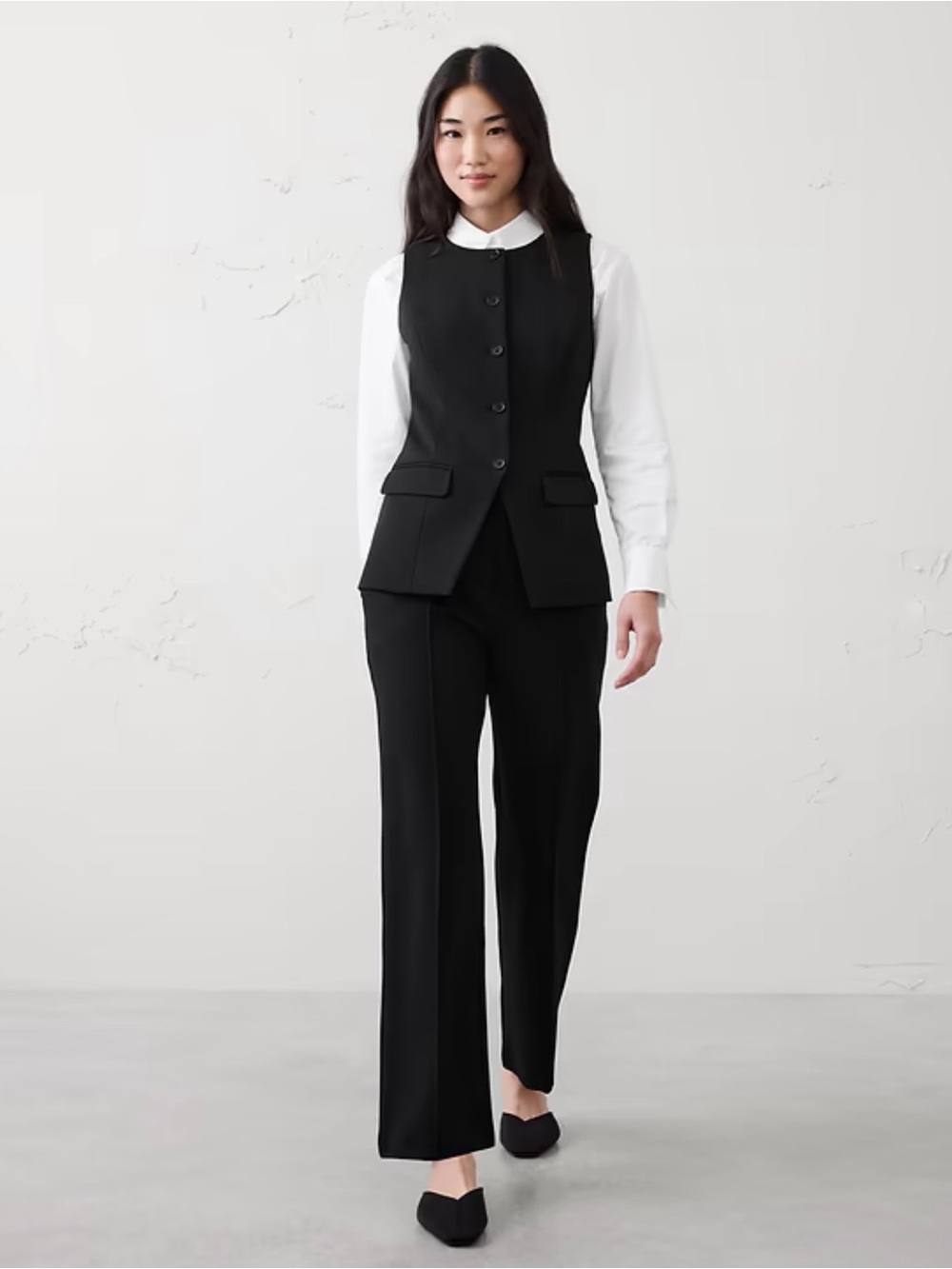 Banana Republic Long Ponte Cutaway Vest Black Size 10 Tailored Quiet Luxury